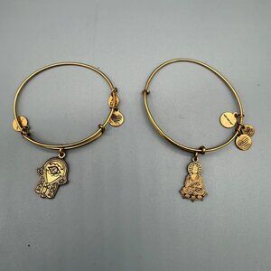 Alex and Ani Hamsa & Buddha Gold-Tone Expandable Charm Bangle Bracelets Set Of 2